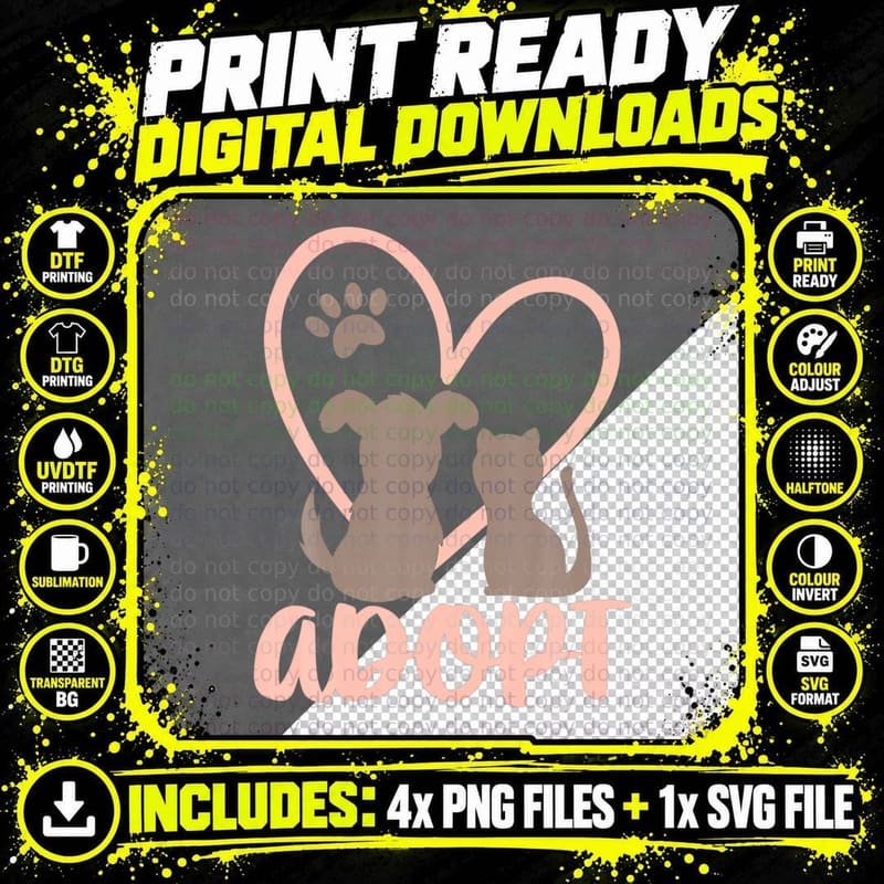 Cute Adopt Rescue Dog Rescue Cat Foster Adoption Month Png SVG Digital Bundle
