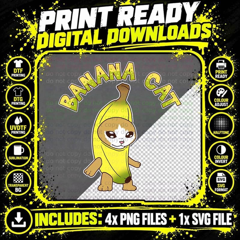 Cute Banana Cat Happy Bananacat Meme Kitty Cat Lovers Png SVG Digital Bundle