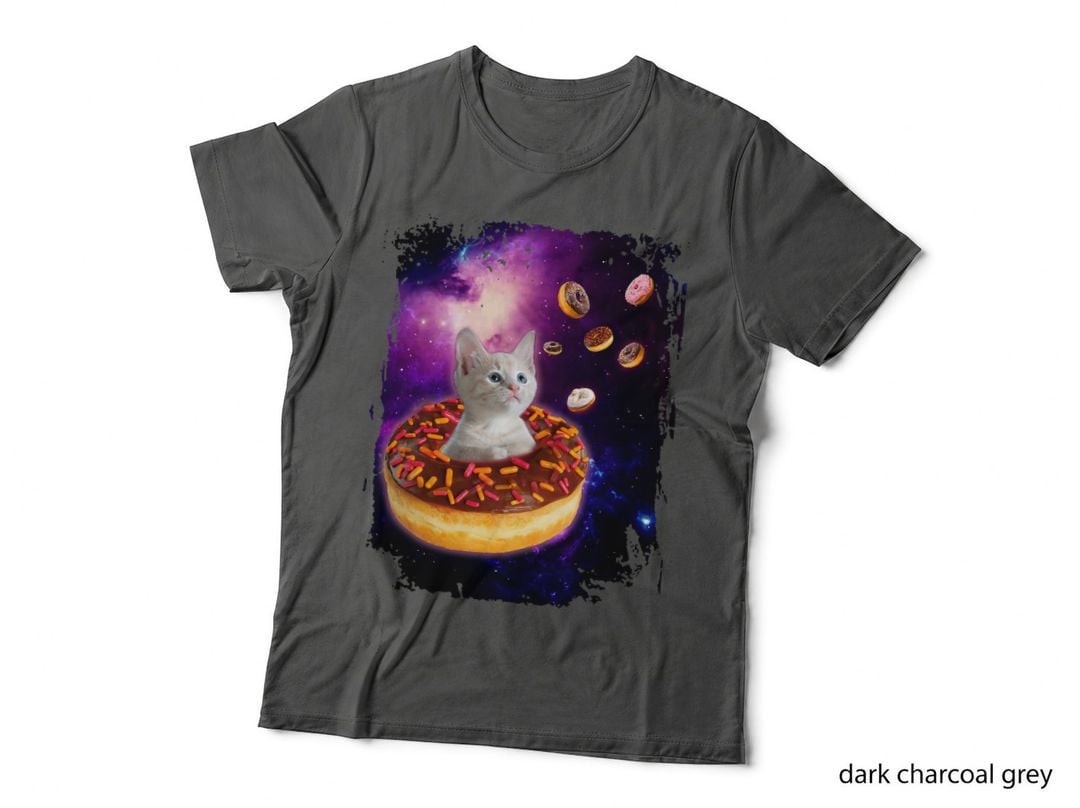 Cute Cat Inside Donut in Space Boys Girl -Kitty in Space T-Shirt