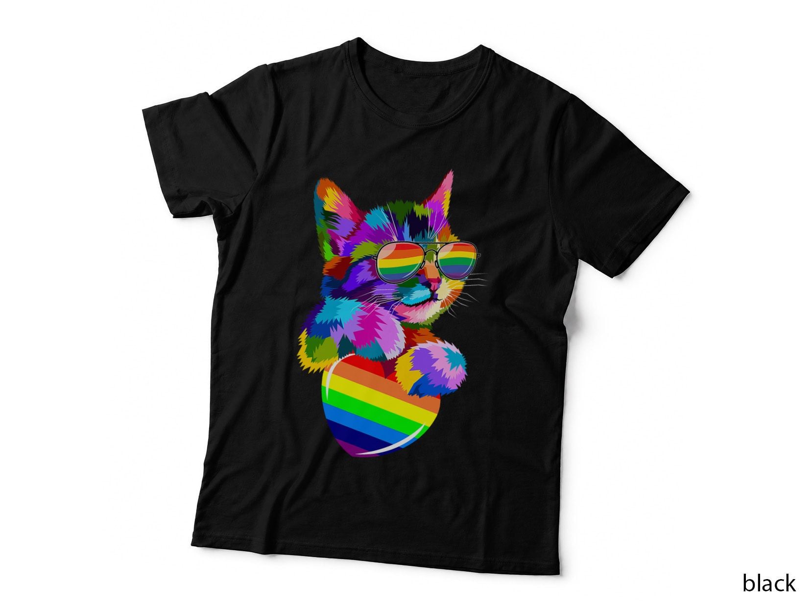 Cute Cat Pride LGBT Transgender Flag Heart Gay Lesbian T-Shirt