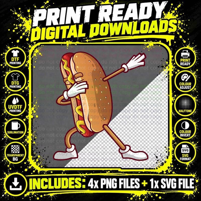 Cute Dabbing Hot Dog Design for Kids Men Women Dancing Png SVG Digital Bundle