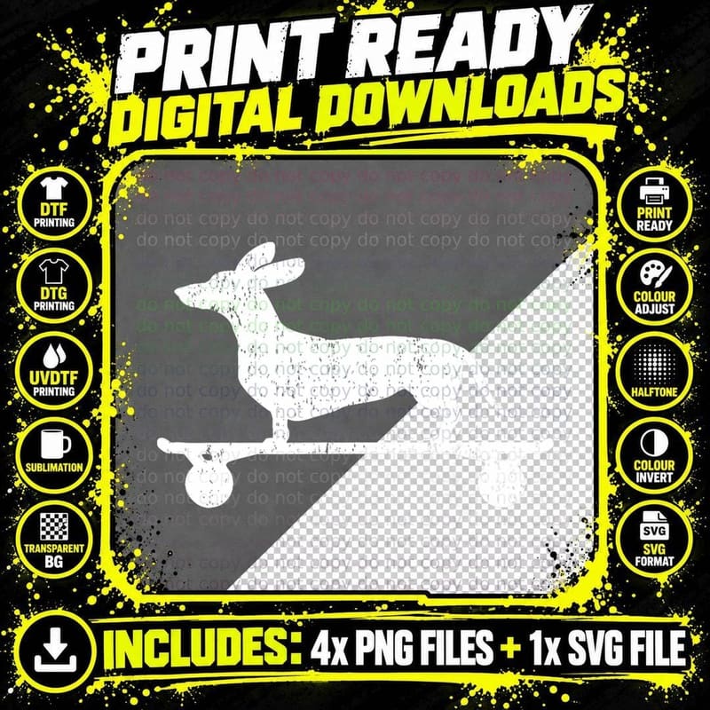 Cute Dachshund on a Skateboard Funny Wiener Dog Png SVG Digital Bundle
