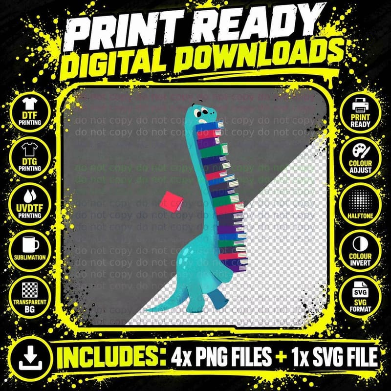 Cute Dinosaur Book Reading, Kids' Fun Learning Png SVG Digital Bundle
