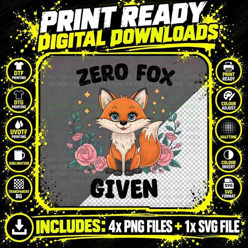 Cute Fox Flowers Sparkles Adorable T-Shirt Png SVG Digital Bundle