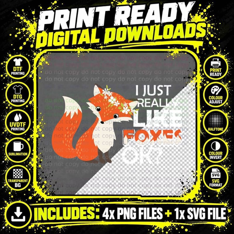 Cute Fox Urban I Just Really Like Foxes Shirt, Line Art Png SVG Digital Bundle