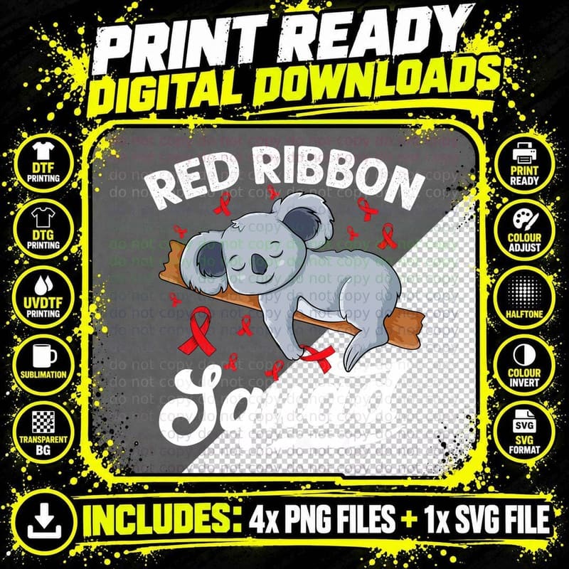Cute Koala Bear We Wear Red for Red Ribbon Week Png SVG Digital Bundle