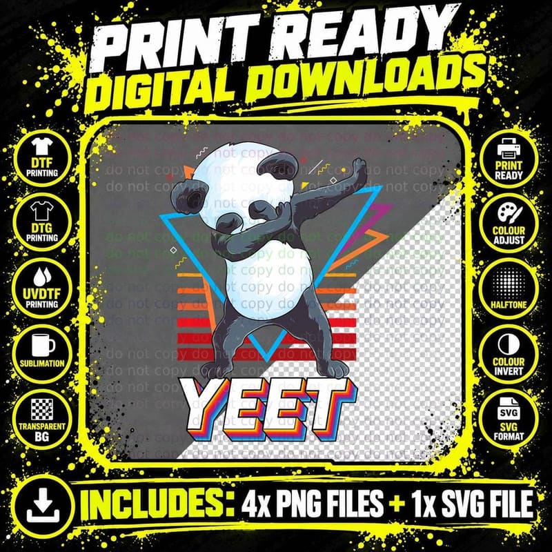 Cute Panda Dab Dance Funny Dabbing Panda Bear Retro Yeet Png SVG Digital Bundle