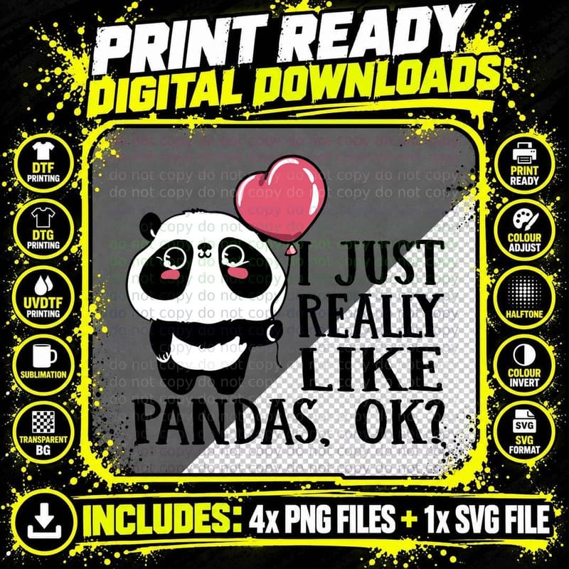 Cute Panda I Just Really Love Pandas Ok Shirt, Boho Chic Png SVG Digital Bundle