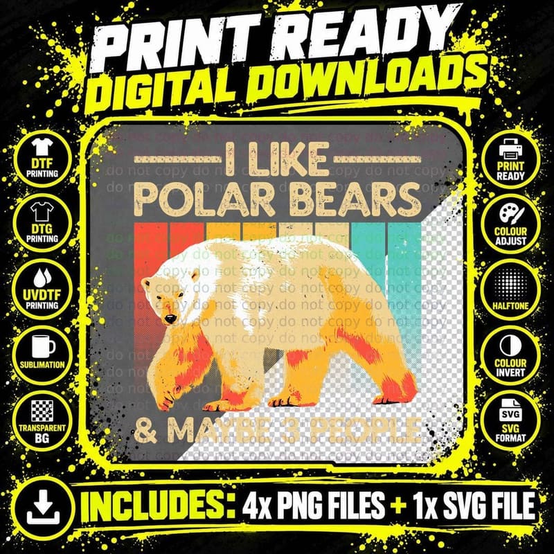 Cute Polar Bear Design for Men Women Kids Polar Bear Png SVG Digital Bundle