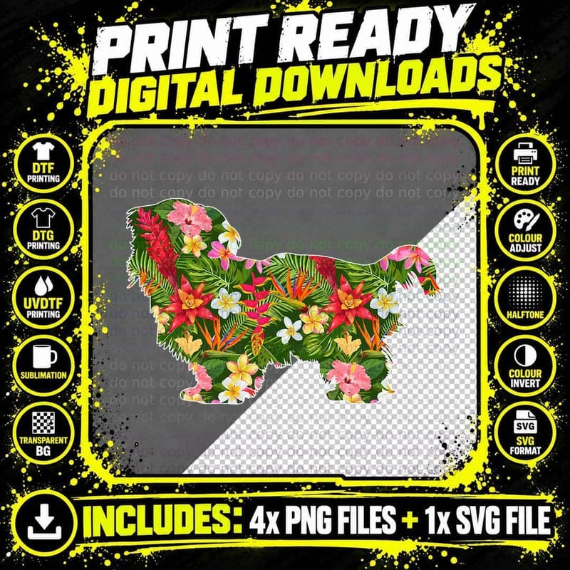 Cute Silhouette of Shih Tzu Dog Hawaiian Floral Summer Png SVG Digital Bundle