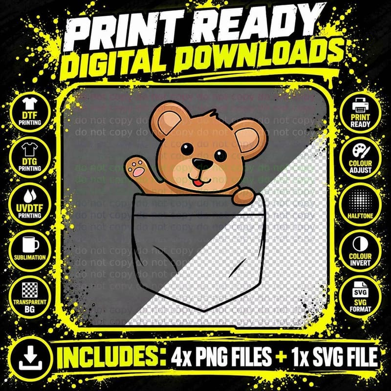 Cute Teddy Bear Pocket Men's Teddy Bear in Pocket T-Shirt Png SVG Digital Bundle