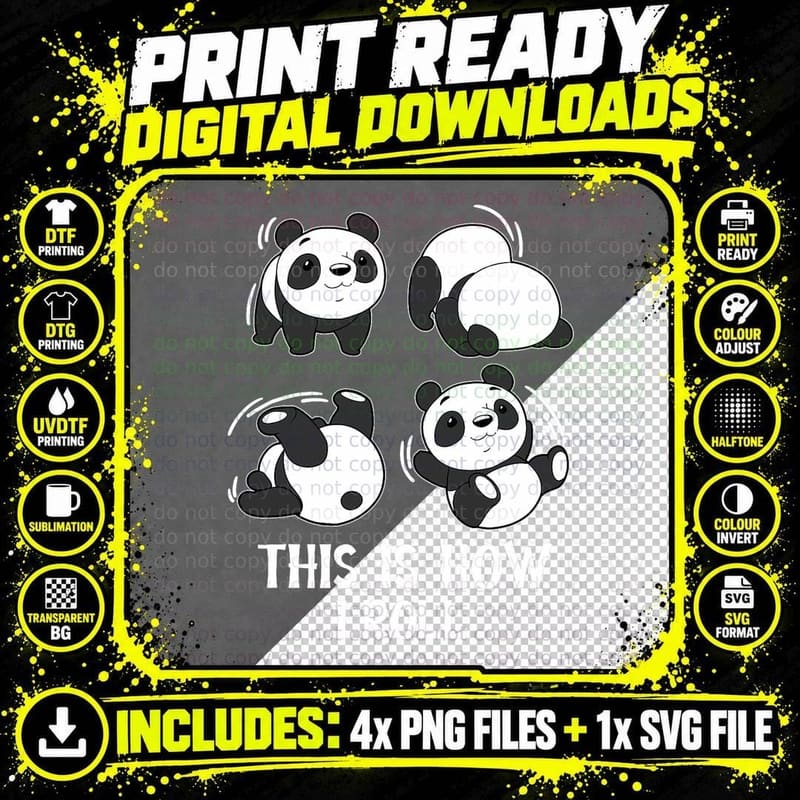 Cute This Is How I Roll Panda Yoga Somersault Tumble Png SVG Digital Bundle