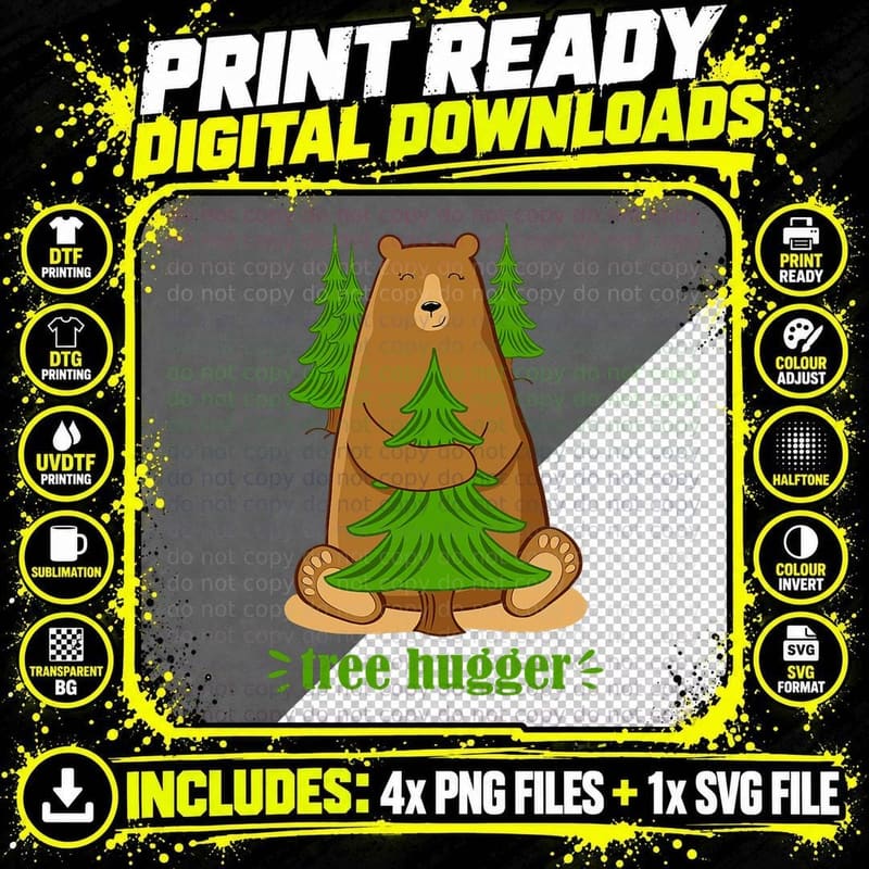 Cute Tree Hugger Bear, Eco-Friendly, Nature Lover Png SVG Digital Bundle