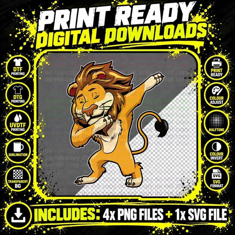 Dabbing Lion T Shirt Meme Print Dab Cat Dance T Shirt Png SVG Digital Bundle