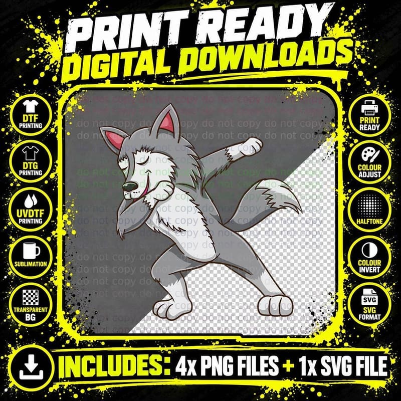 Dabbing Wolf, Funny Animal, Dance Move, for Women Png SVG Digital Bundle
