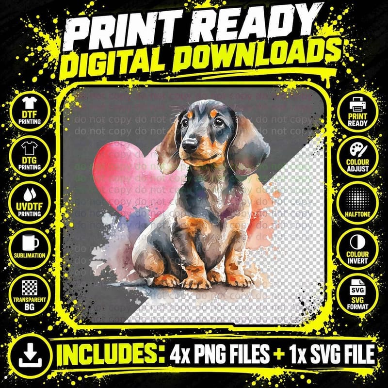 Dachshund Heart - Dog Trainer Pet Owner Breeder Animal Png SVG Digital Bundle