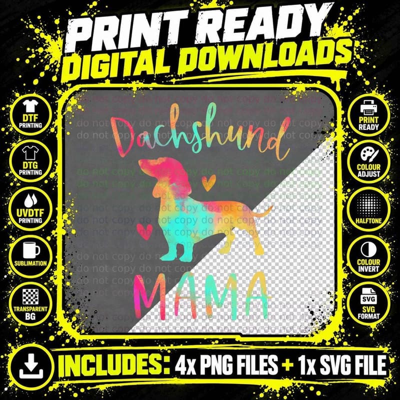 Dachshund Mama Colorful Doxie Gifts Dog Mom, Funny Png SVG Digital Bundle