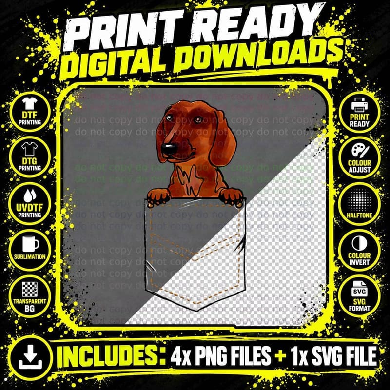 Dachshund Puppy for a Dog Owner Pet Pocket Colored Png SVG Digital Bundle