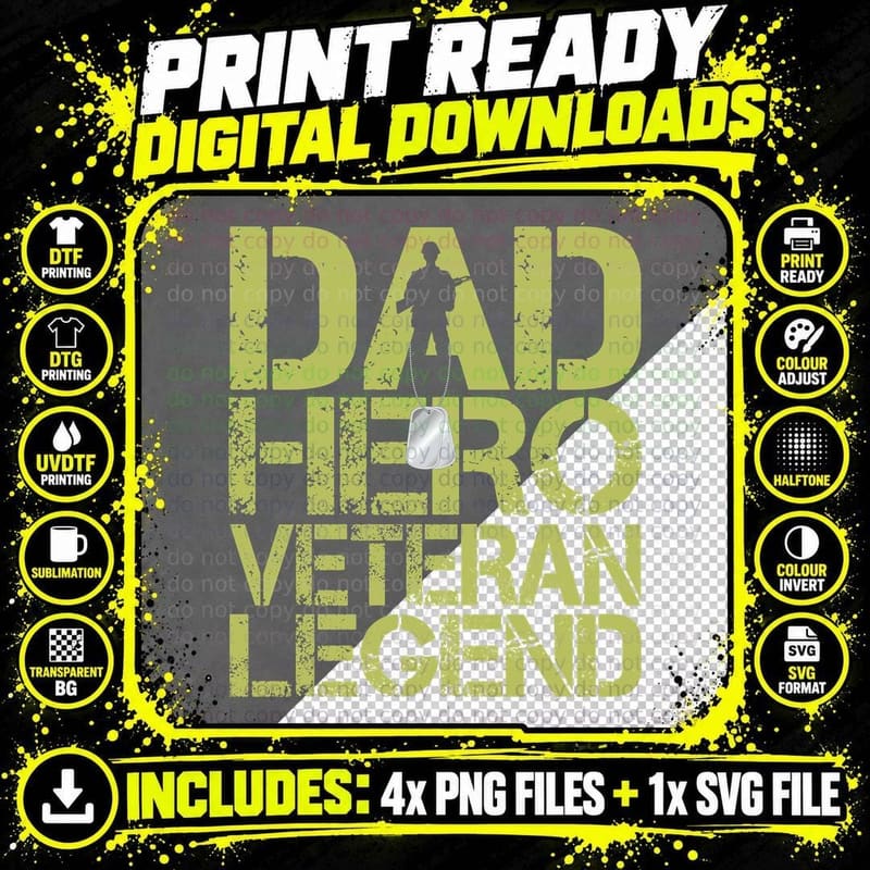 Dad Hero Veteran Legend Patriotic T-Shirt Png SVG Digital Bundle