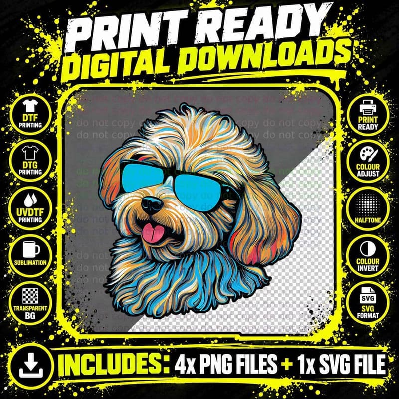 Dad Mom Cool Dog Sunglasses - Maltipoo, Pet Parent Gift Png SVG Digital Bundle