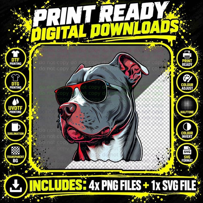 Dad Mom Cool Dog Sunglasses - Pitbull, for Parents Png SVG Digital Bundle