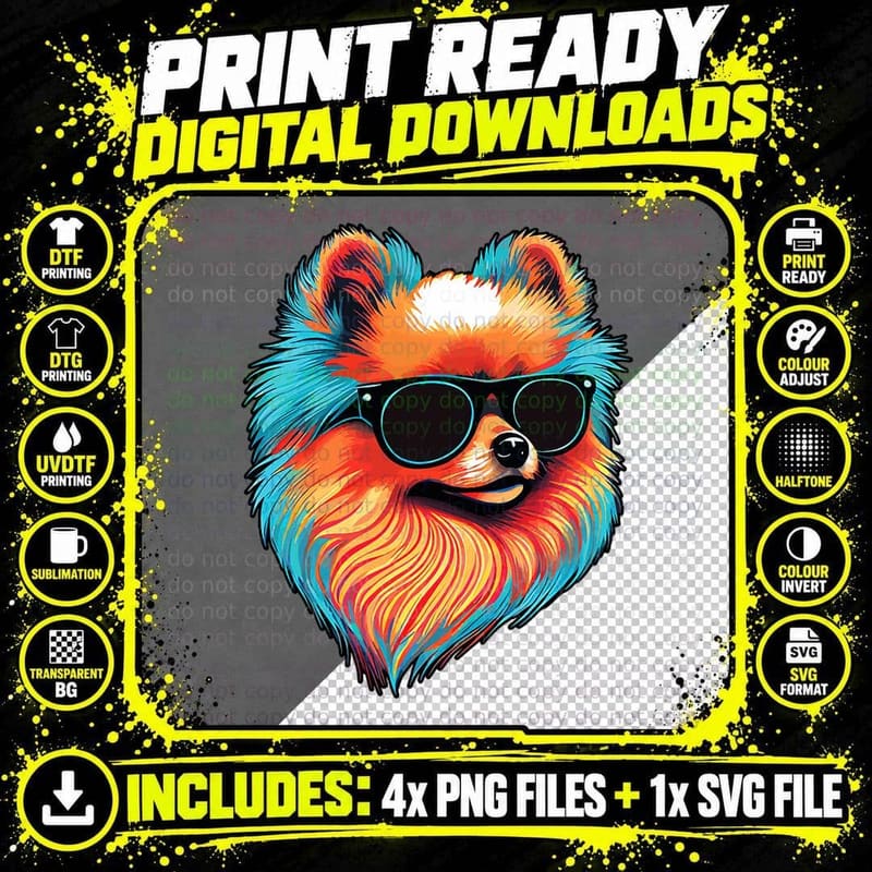 Dad Mom Cool Dog Sunglasses - Pomeranian Png SVG Digital Bundle