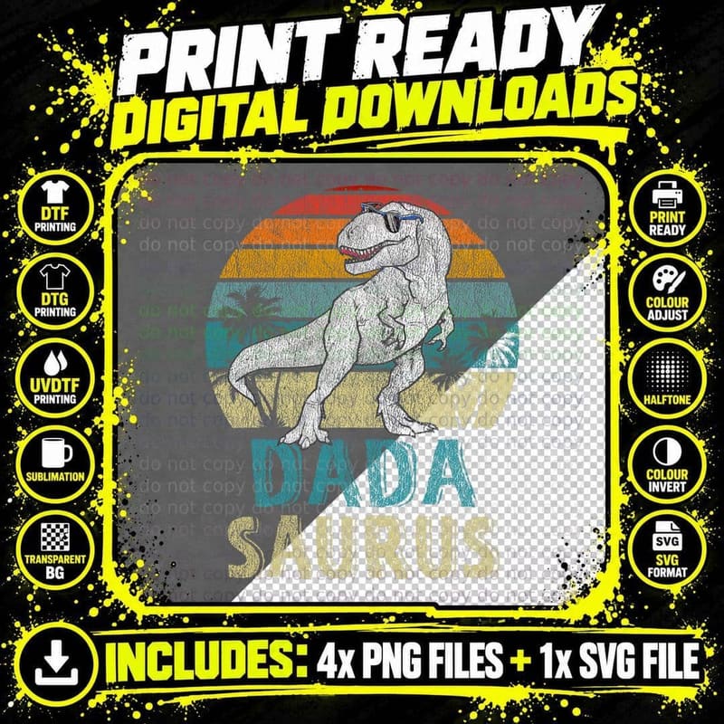 Dadasaurus T Rex Dinosaur Dada Saurus Family Matching Png SVG Digital Bundle