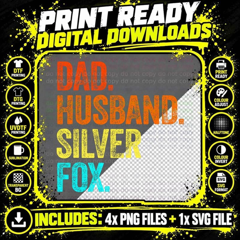 Daddy Husband Silver Fox Fathers Day Birthday Gray Hair Png SVG Digital Bundle