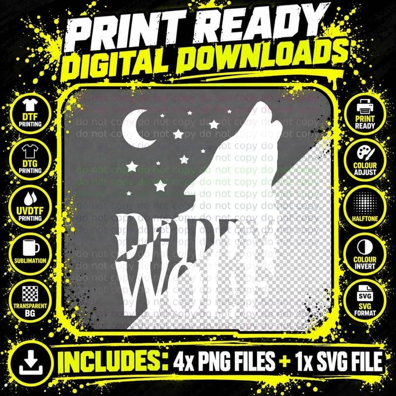 Daddy Wolf Pack Wolf Family Matching Family Outfit Png SVG Digital Bundle