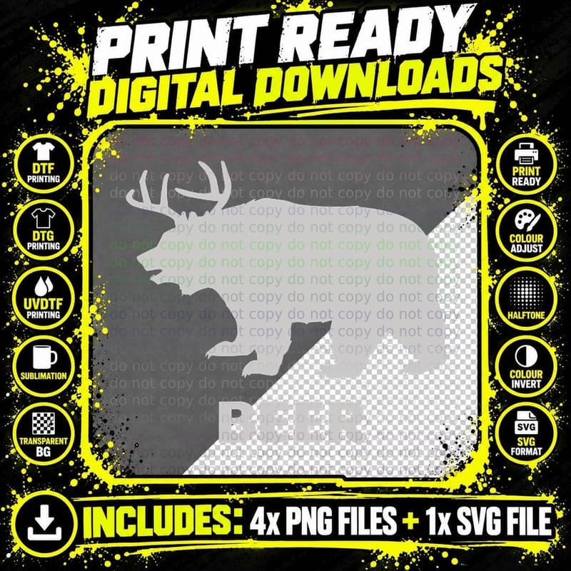 Deer Antlers + Grizzly Bear = Beer Png SVG Digital Bundle