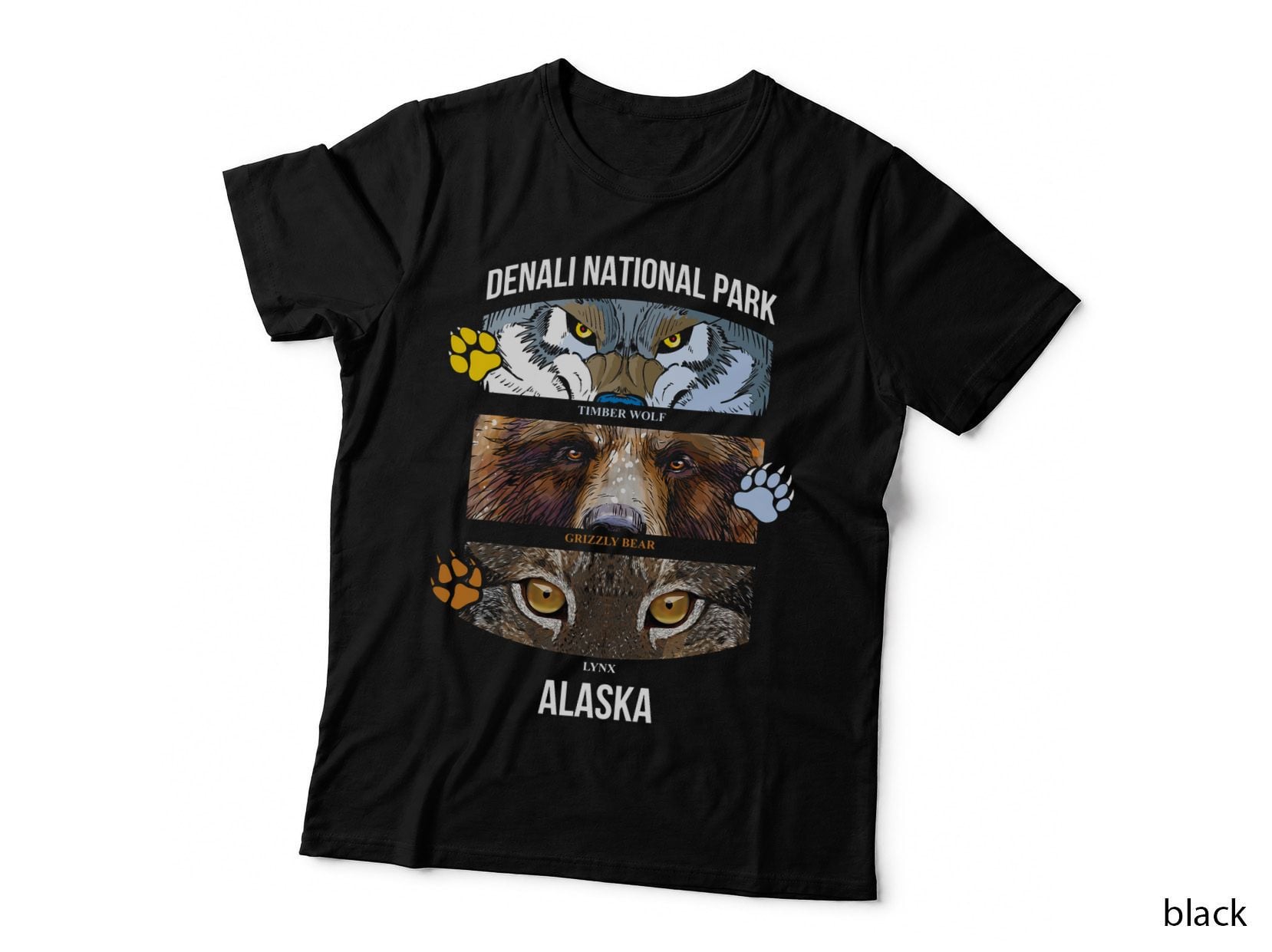 Denali National Park Us Alaska Wolf Grizzly Bear Lynx T-Shirt