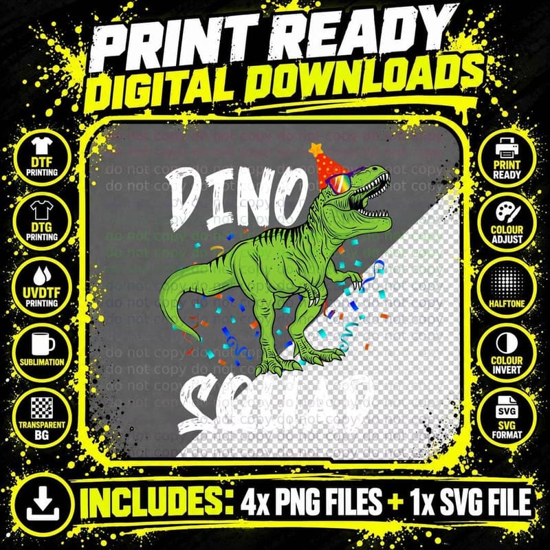 Dinosaur Dino Birthday Party Squad Staff Kids Toddler Png SVG Digital Bundle