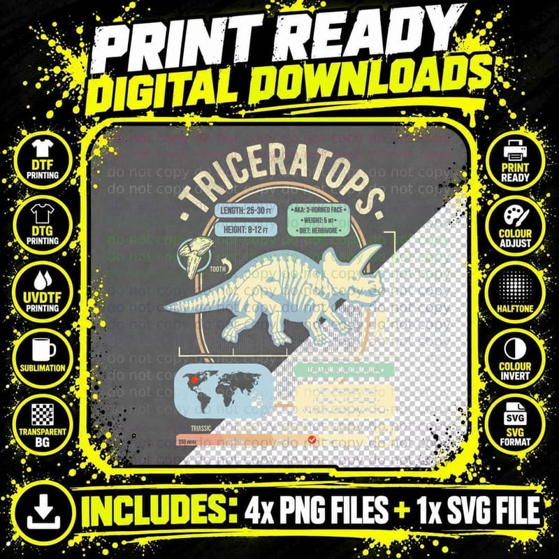 Dinosaur Facts - Triceratops Science & Anatomy Gift Png SVG Digital Bundle
