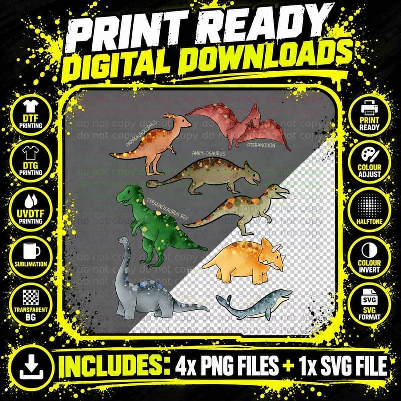 Dinosaur Favorite Types of Dinosaurs T-Rex Png SVG Digital Bundle