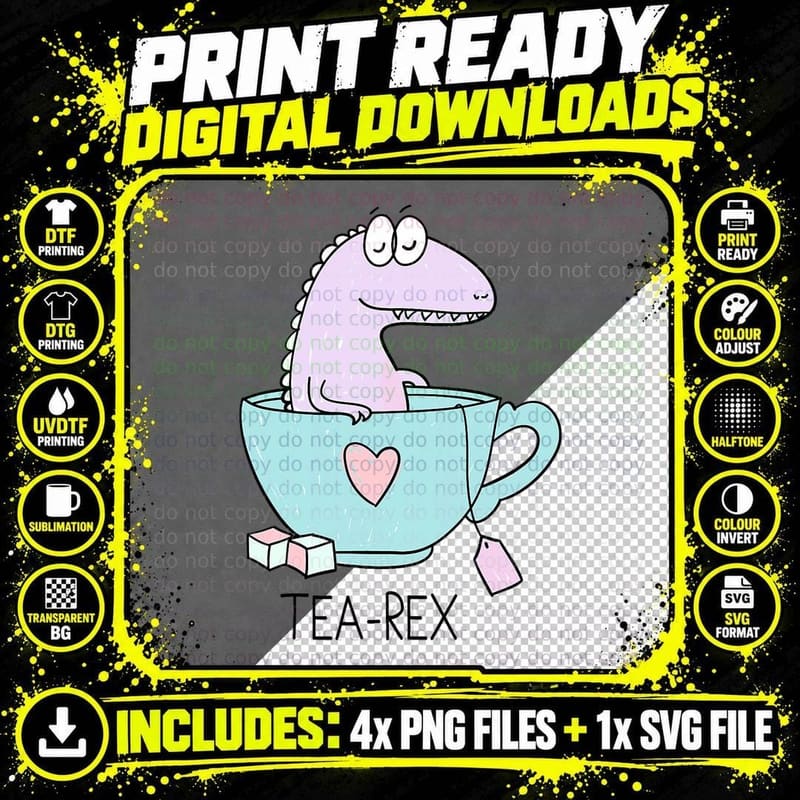 Dinosaur Puns T-Rex Dinosaur in Tea Party T Rex Meme Tea Png SVG Digital Bundle