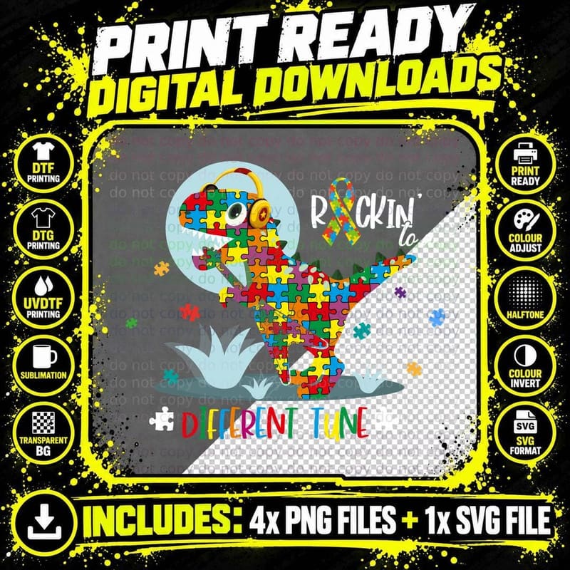 Dinosaur Rockin to a Different Tune Shirt, Advocate Png SVG Digital Bundle