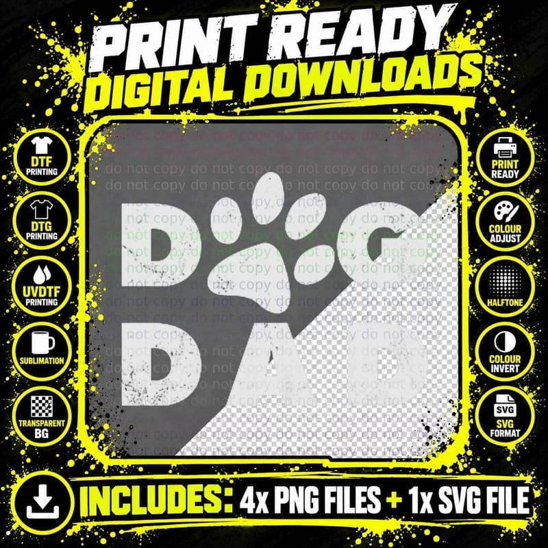 Dog Dad Classic Design Paw Gift, Dog Owner, Pet Lover Png SVG Digital Bundle