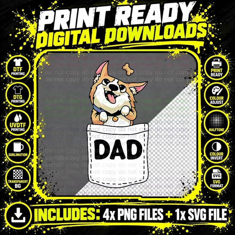 Dog Dad Corgi Pocket Fathers Day Cool Papa Grandpa Men Png SVG Digital Bundle