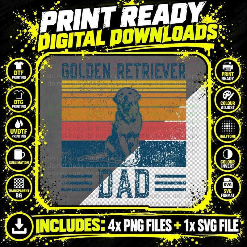 Dog Golden Dad - Vintage Golden Retriever Dad Png SVG Digital Bundle