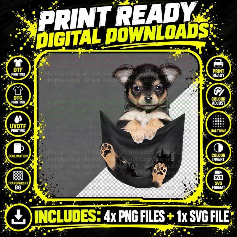 Dog Lovers Gifts Chihuahua in Pocket Funny Dog Face Png SVG Digital Bundle