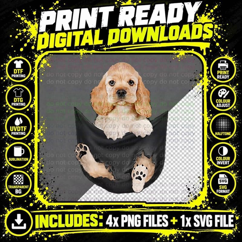 Dog Lovers Gifts Cocker Spaniel in Pocket Funny Dog Face Png SVG Digital Bundle