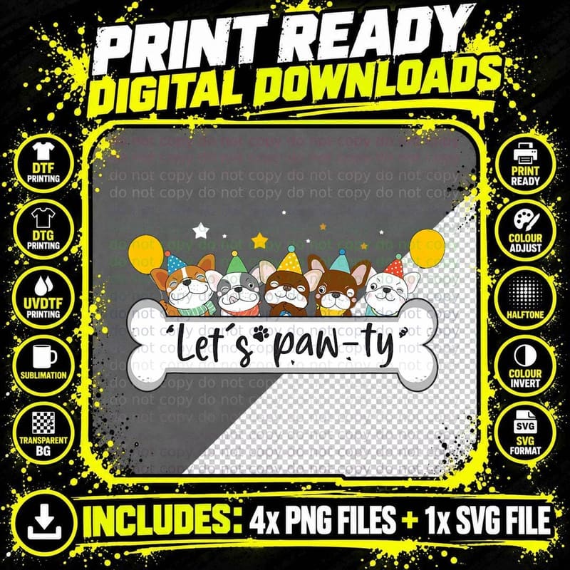 Dog Mom Birthday Dog Birthday Boy Girl Let's Pawty Png SVG Digital Bundle