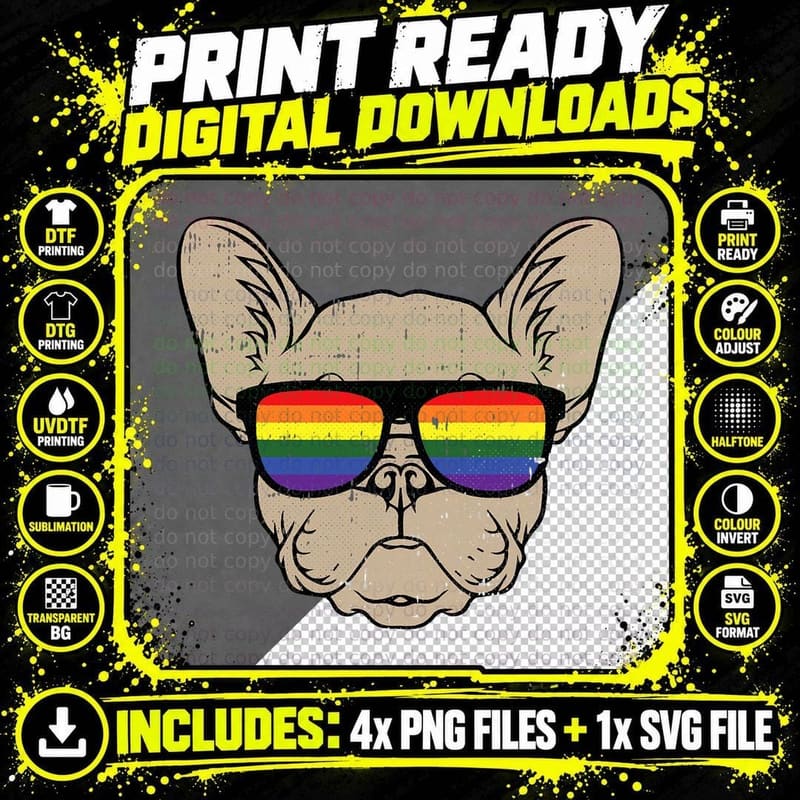 Dog Sunglasses Gay Pride Puppy Lover Proud LGBT-Q Ally Png SVG Digital Bundle