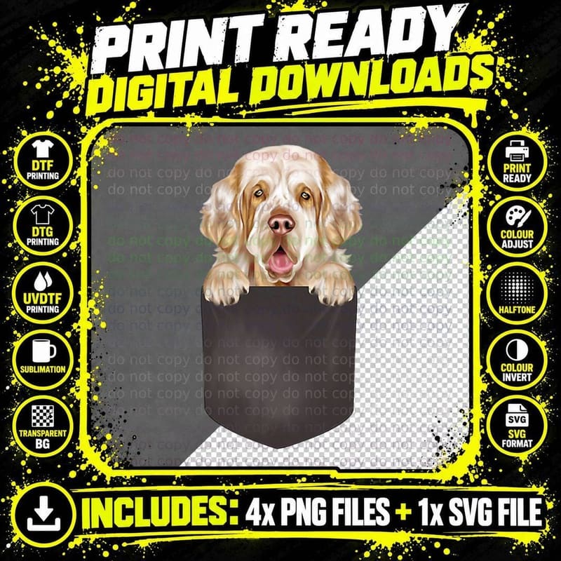 Dog in Pocket Funny Dog Lover Clumber Spaniel, Cute Pet Png SVG Digital Bundle