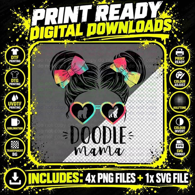 Doodle Mama Gifts Double Bun Hair Goldendoodle Gifts Dog Png SVG Digital Bundle