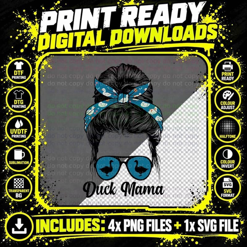 Duck Mama Messy Bun Duck Owner Duck Mom Duck Lover Png SVG Digital Bundle