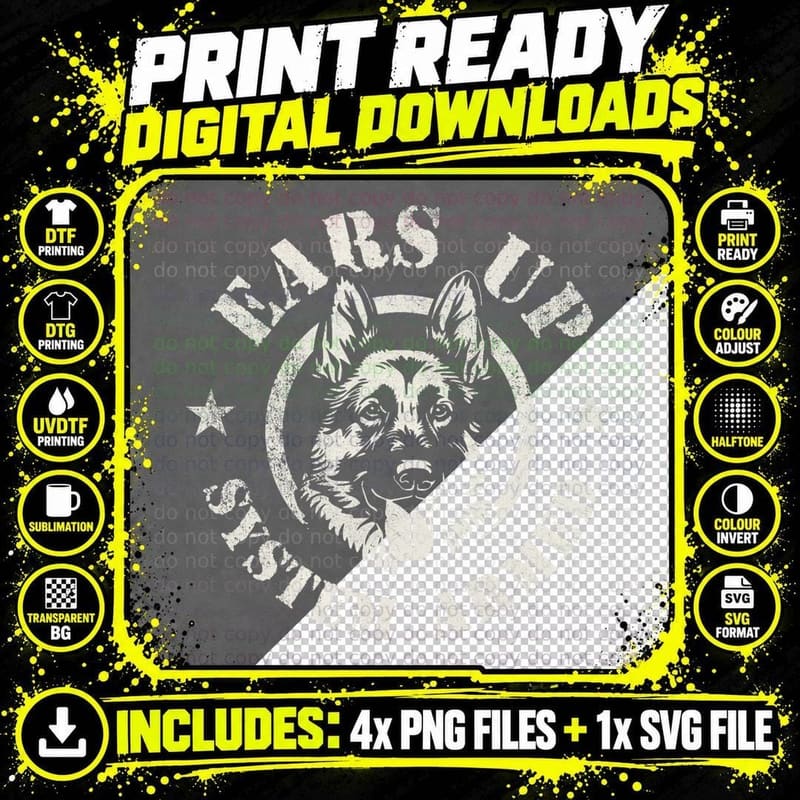 Ears up System Armed - German Shepherd Canine Dog Png SVG Digital Bundle