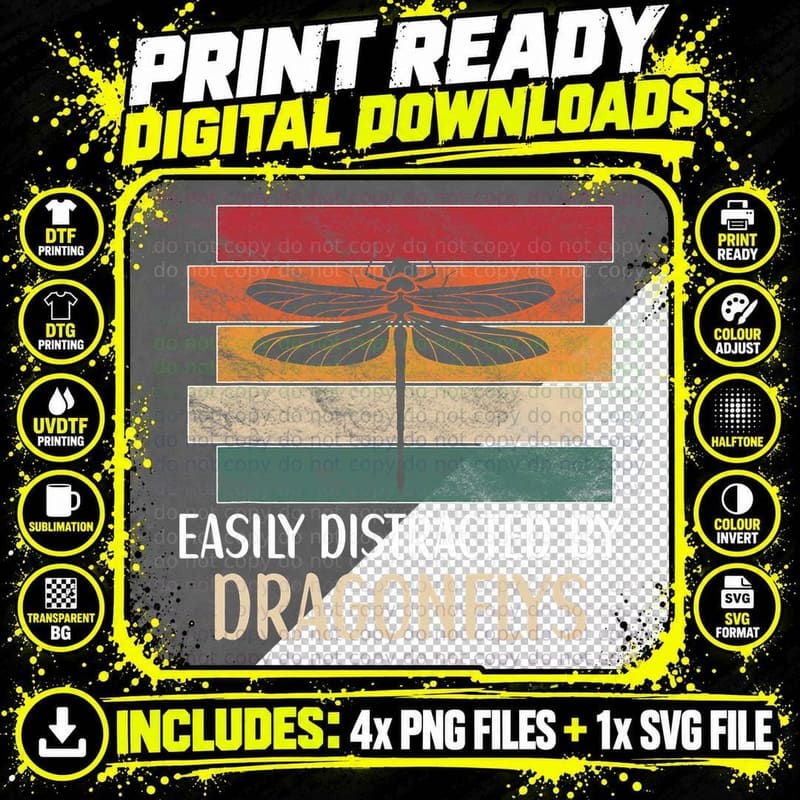 Easily Distracted by Dragonflys Insect Dragon Fly Png SVG Digital Bundle