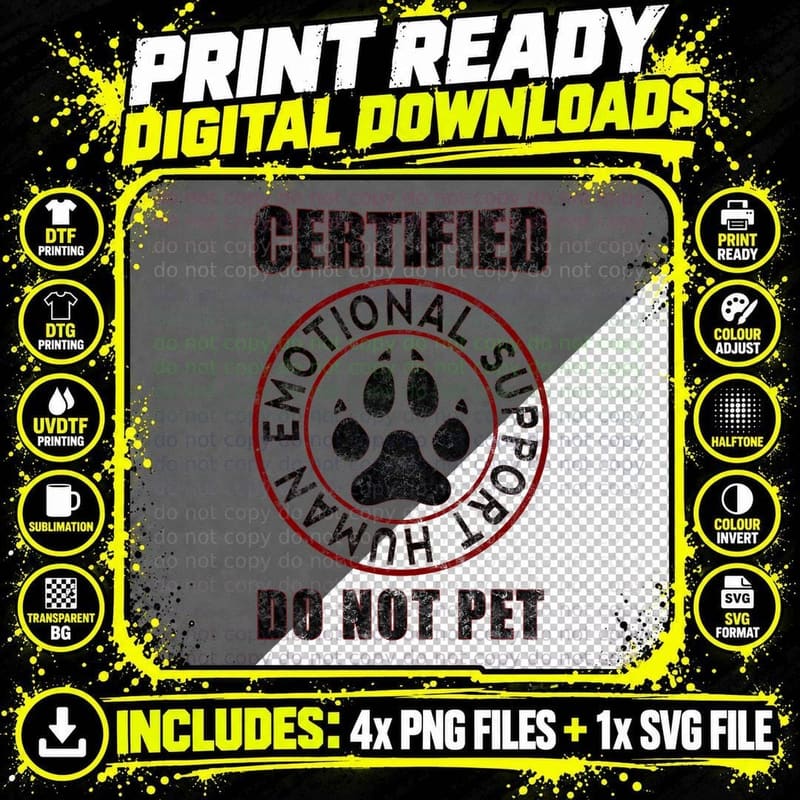 Emotional Support Human Do Not Pet - Service Dog Love Png SVG Digital Bundle