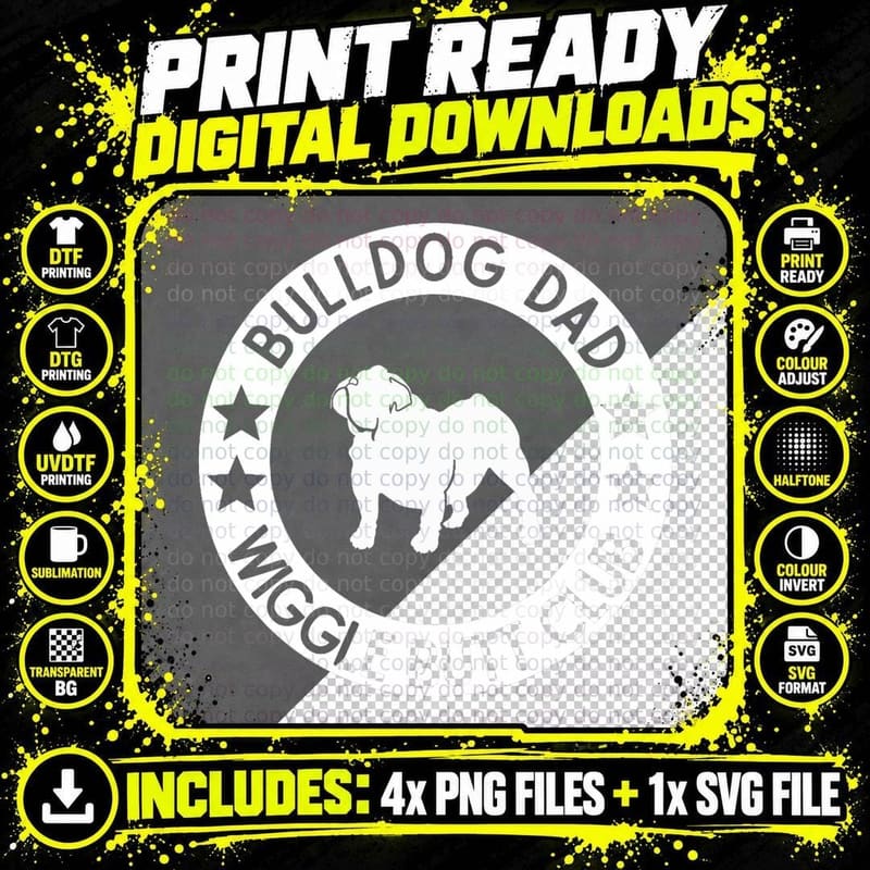 English Bulldog Dad Wiggle Butt Club Father's Day Png SVG Digital Bundle